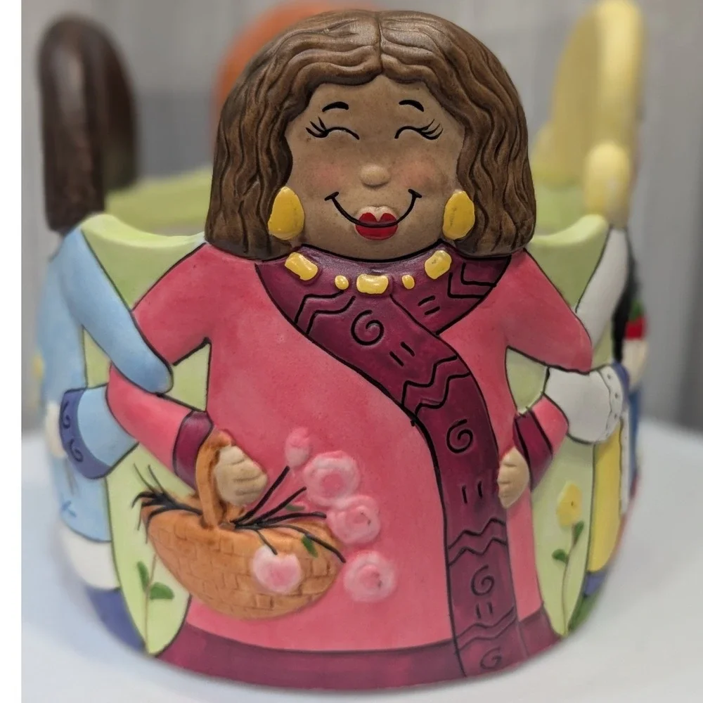 PartyLite Vintage Garden Gals Circle of Friends 3D Ceramic Candle Holder Planter